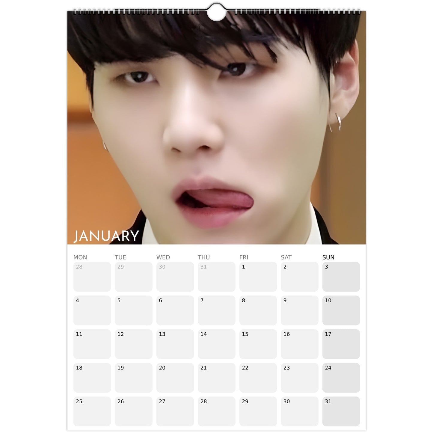 BTS Suga Yoongi Tongue Celebration 2026 A3 calendar January