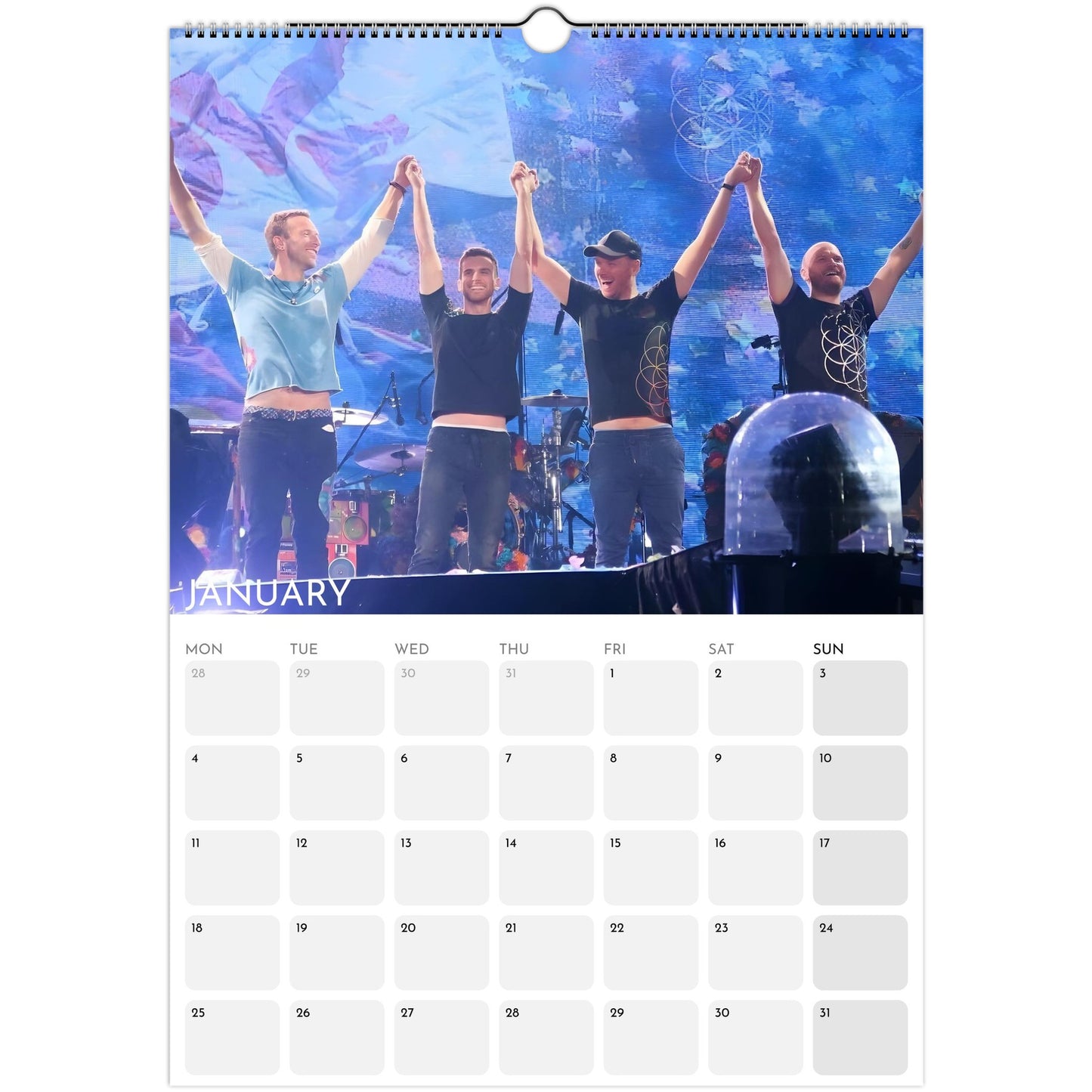 Coldplay 2026 A3 wall calendar January 2027