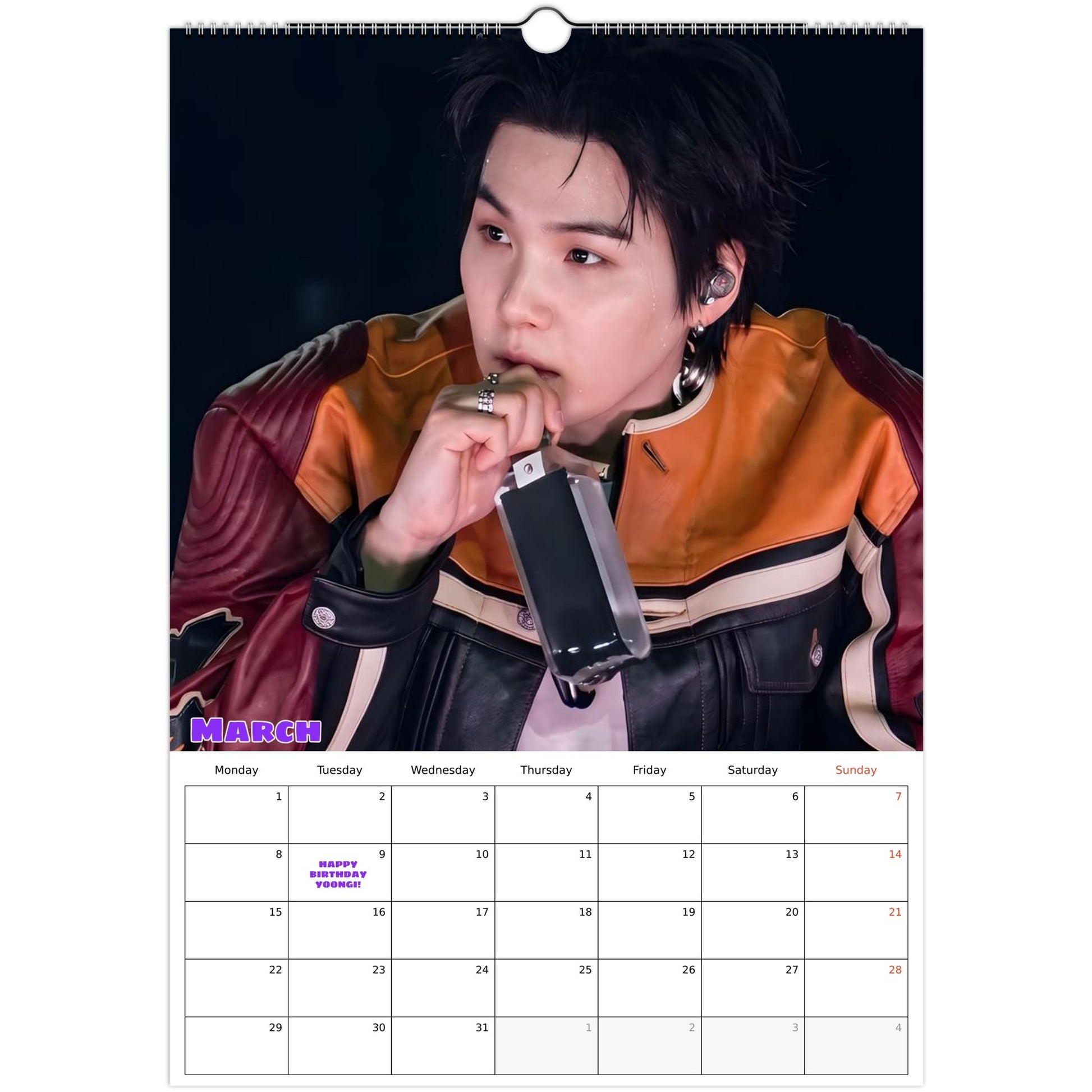 BTS SUGA Calendar March page