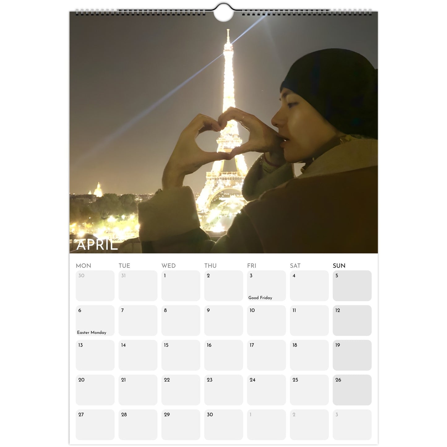 BTS Taehyung V 2026 A3 boyfriend‑style wall calendar April
