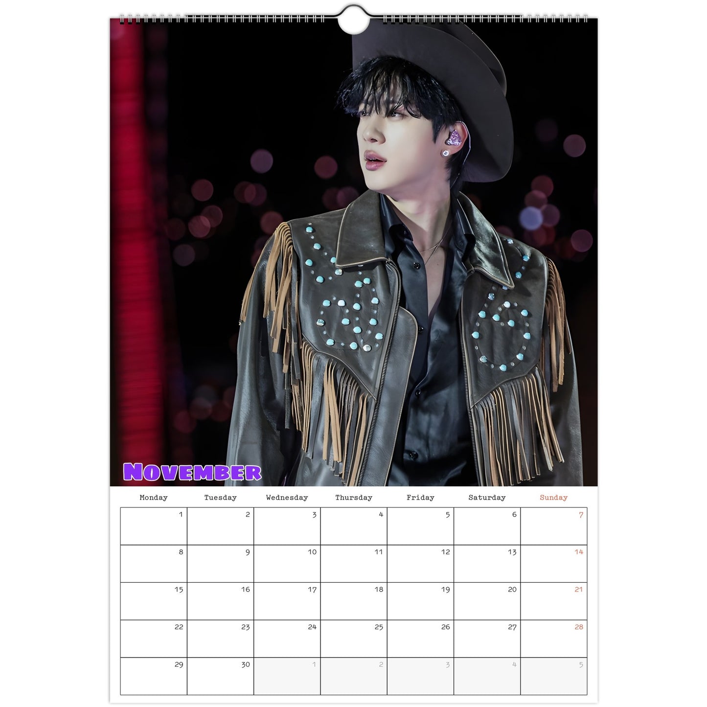 BTS Jin Calendar 2027 November page