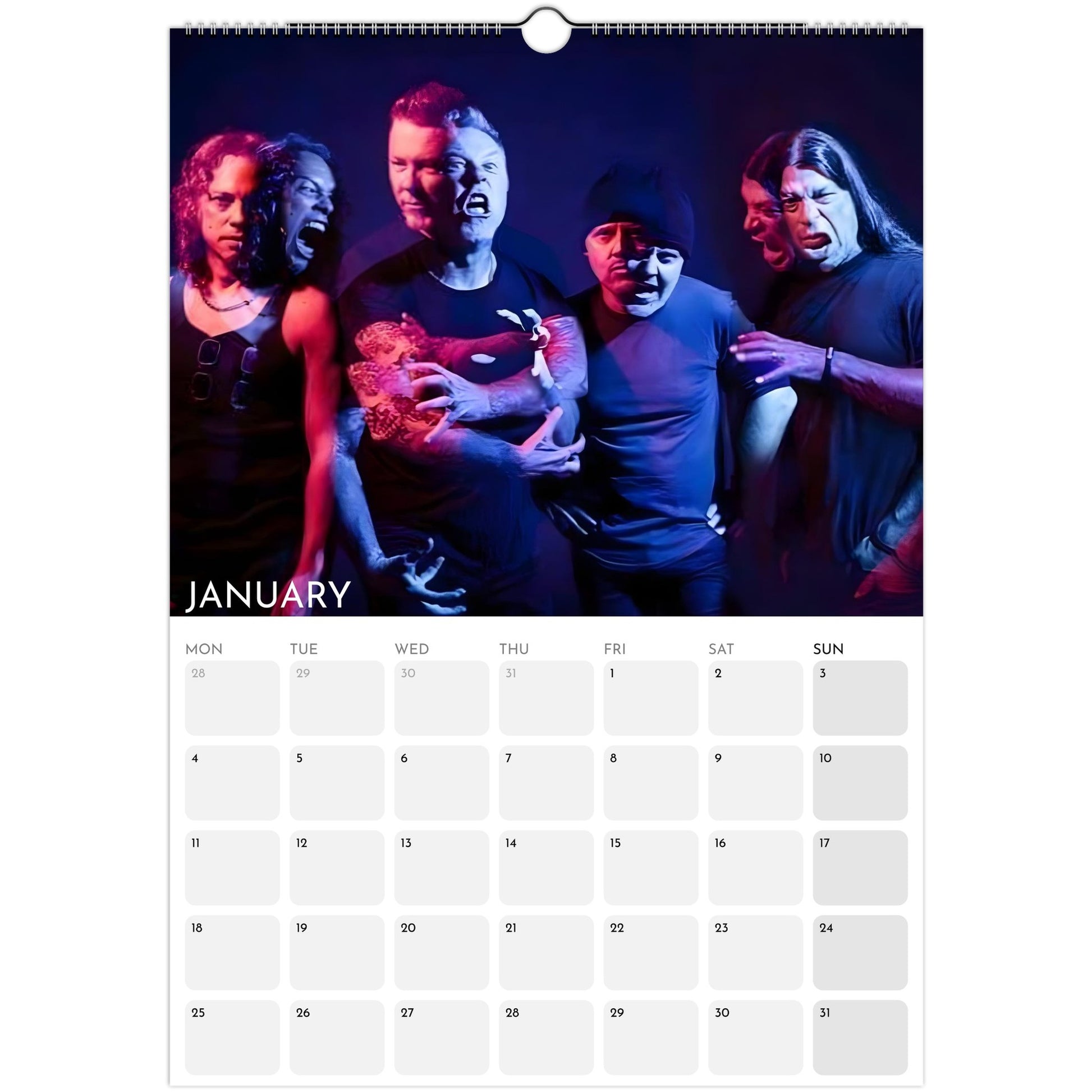 Metallica 2026 A3 wall calendar January 2027