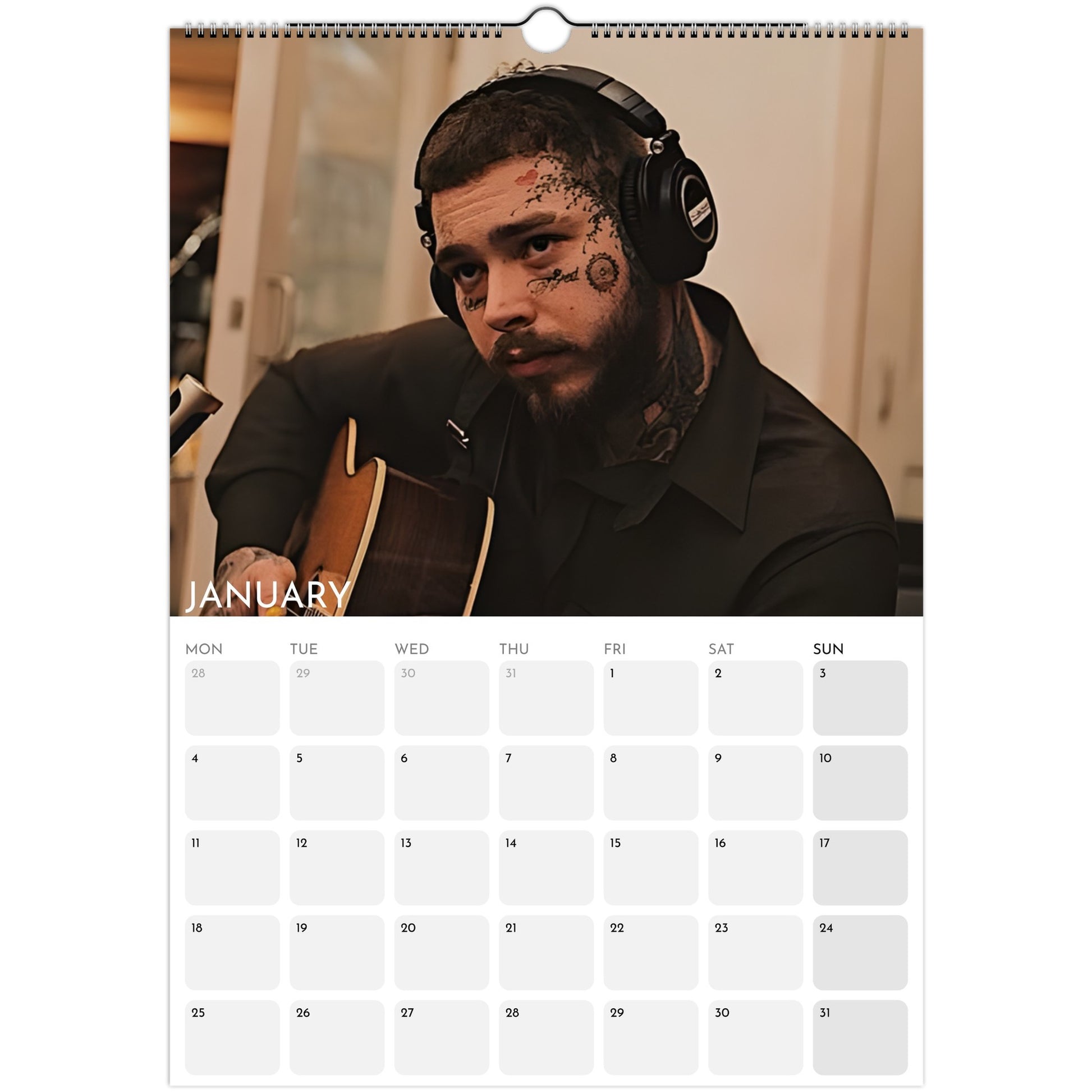 Post Malone 2026 A3 wall calendar January