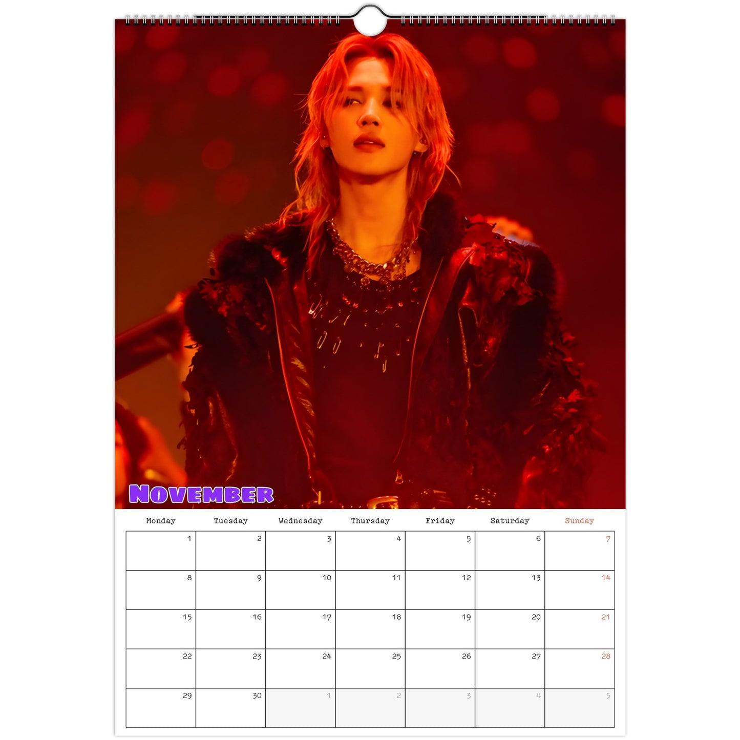 BTS Jimin Calendar 2027 November page