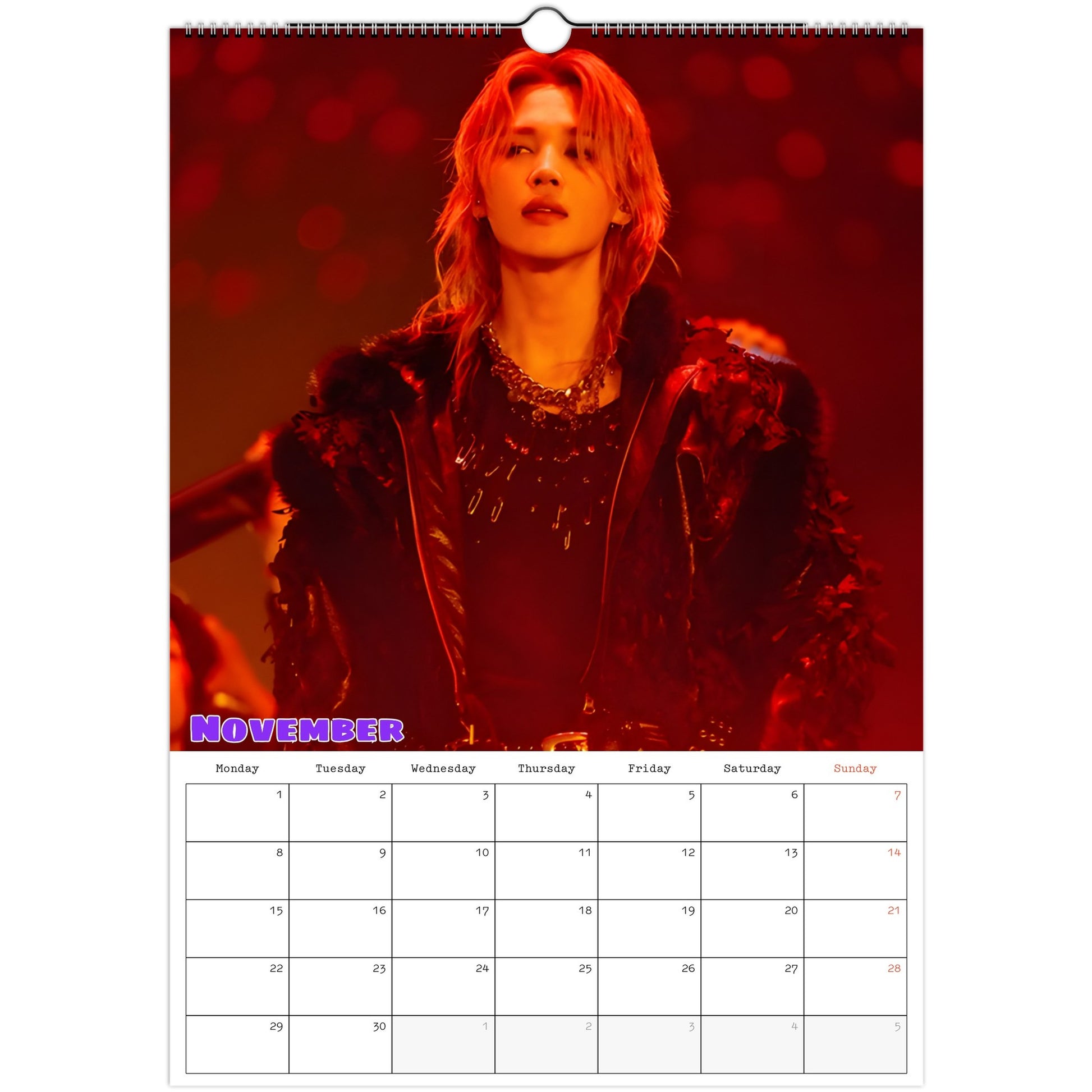 BTS Jimin Calendar 2027 November page