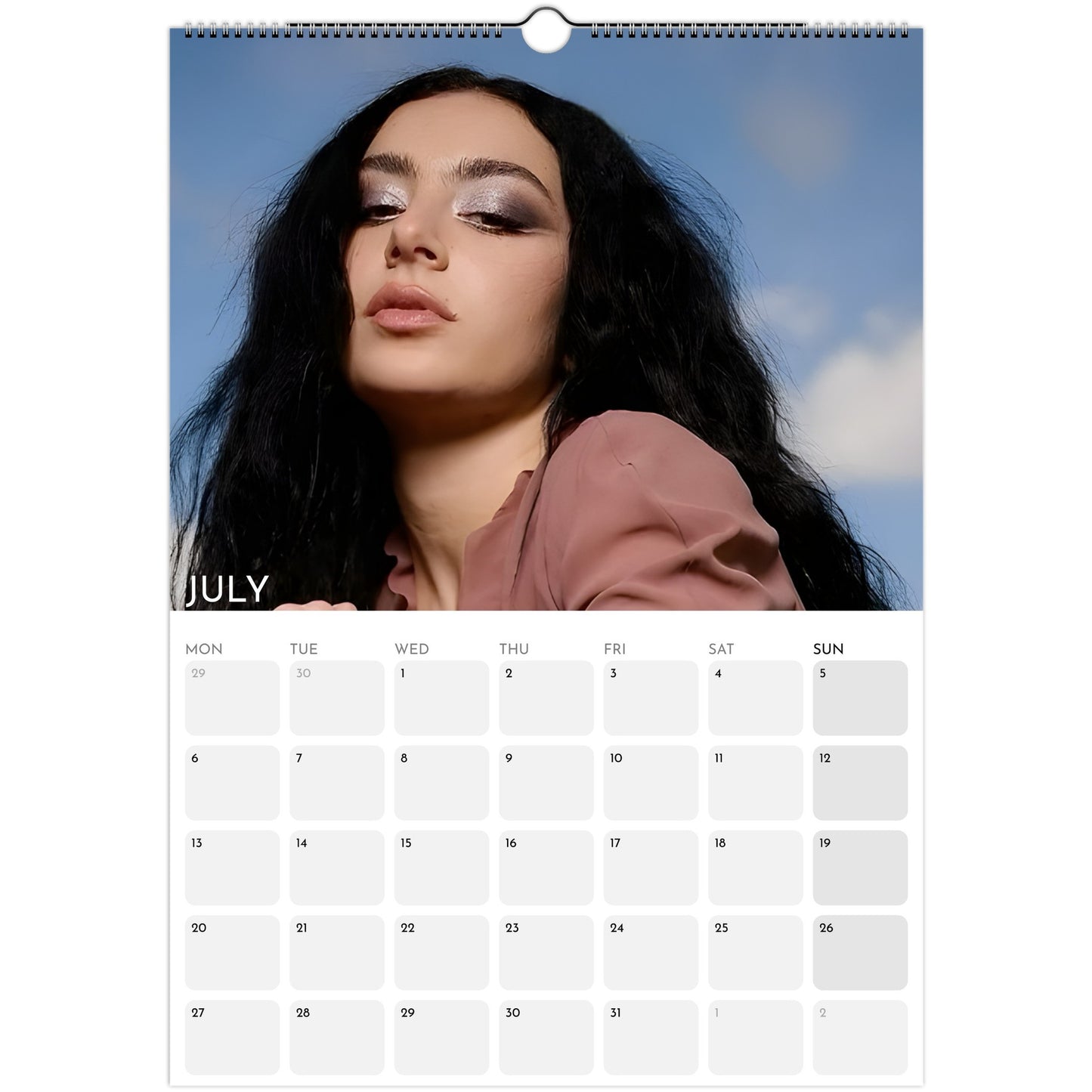 Charli XCX 2026 A3 wall calendar July