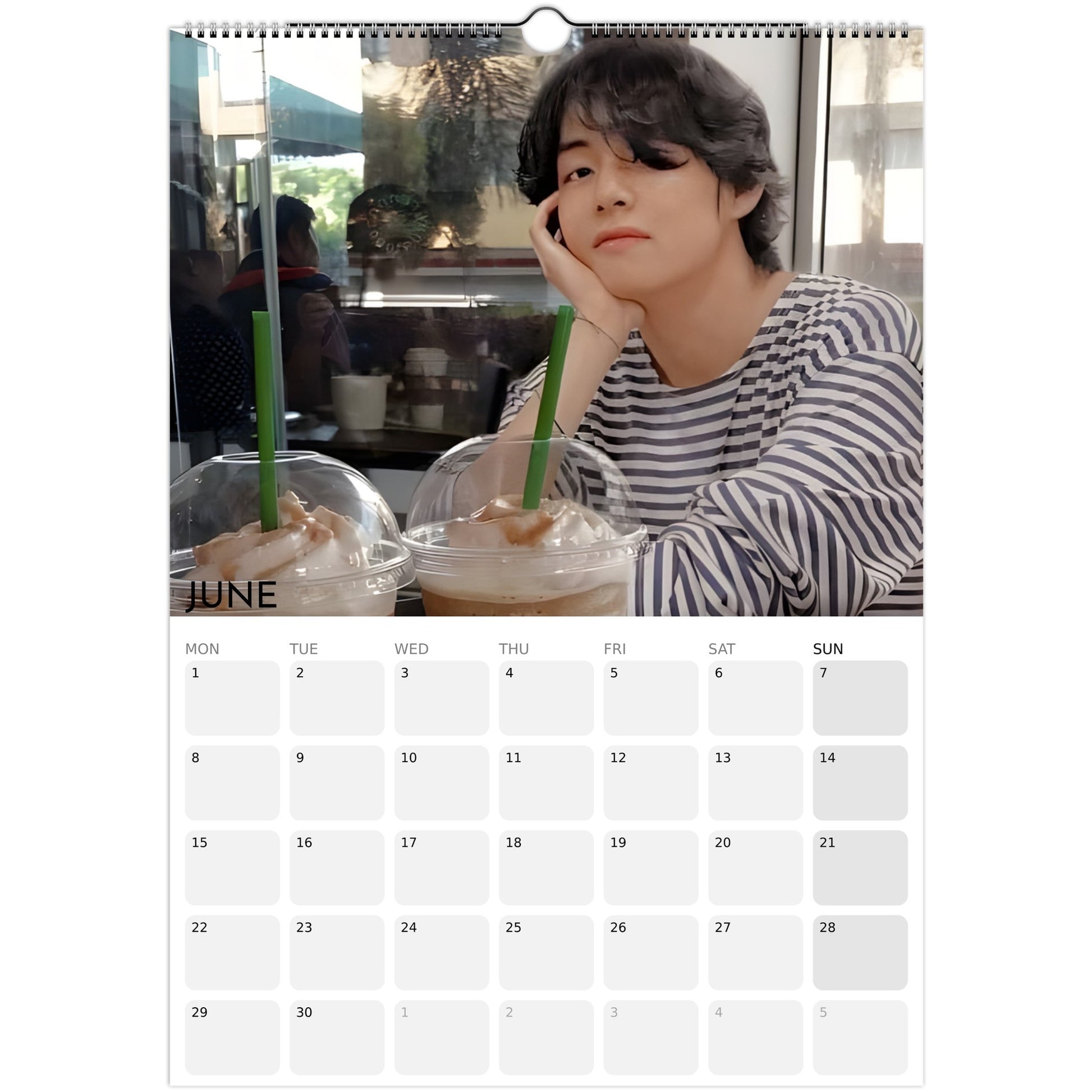 BTS Taehyung V 2026 A3 boyfriend‑style wall calendar June