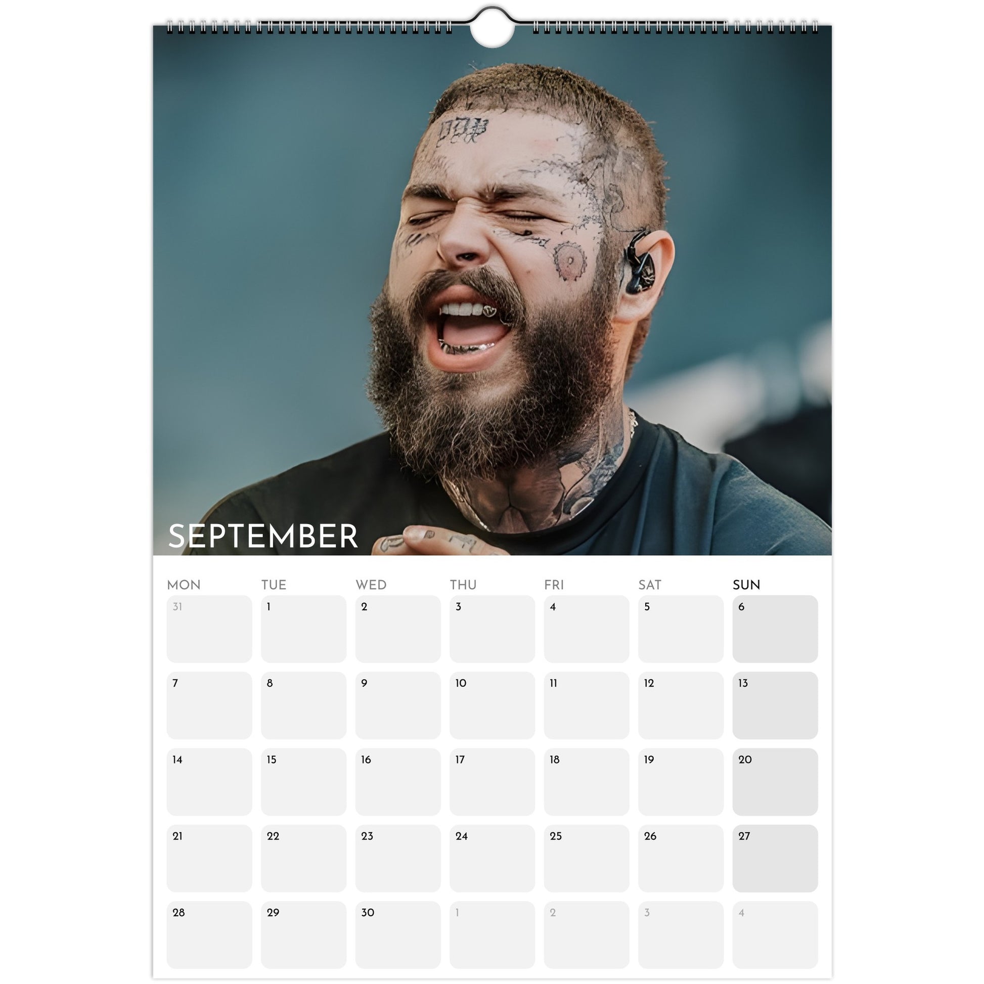 Post Malone 2026 A3 wall calendar September