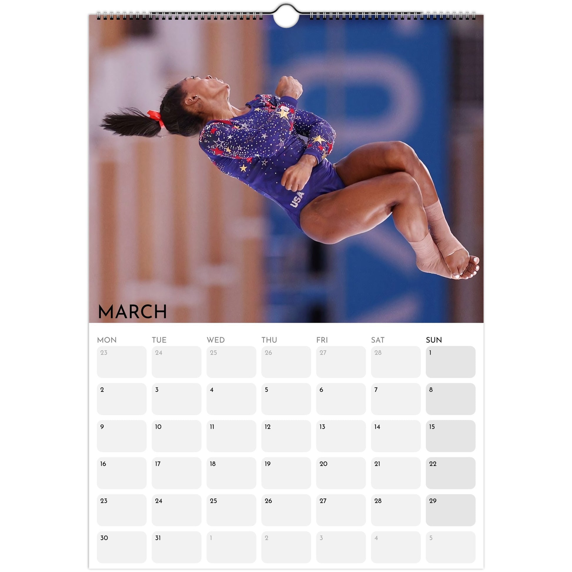 Simone Biles 2026 A3 wall calendar March