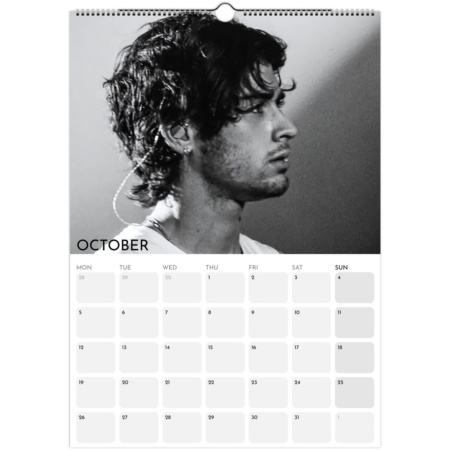 Zayn Malik 2026 A3 wall calendar October