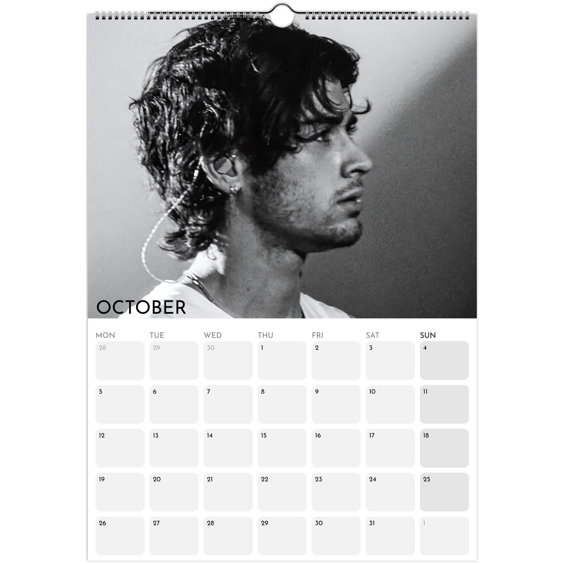 Zayn Malik 2026 A3 wall calendar October