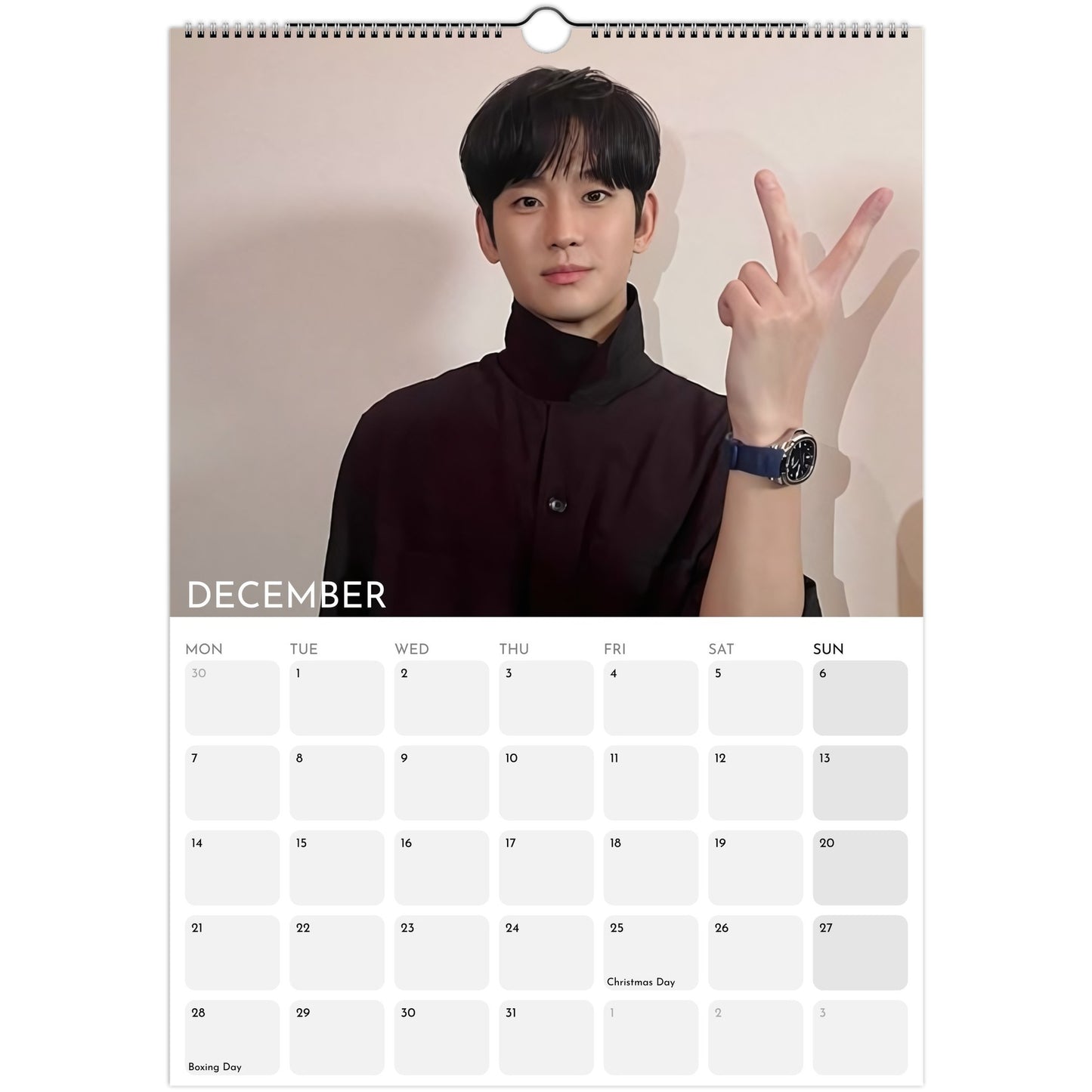 Kim Soo‑hyun 2026 A3 wall calendar December