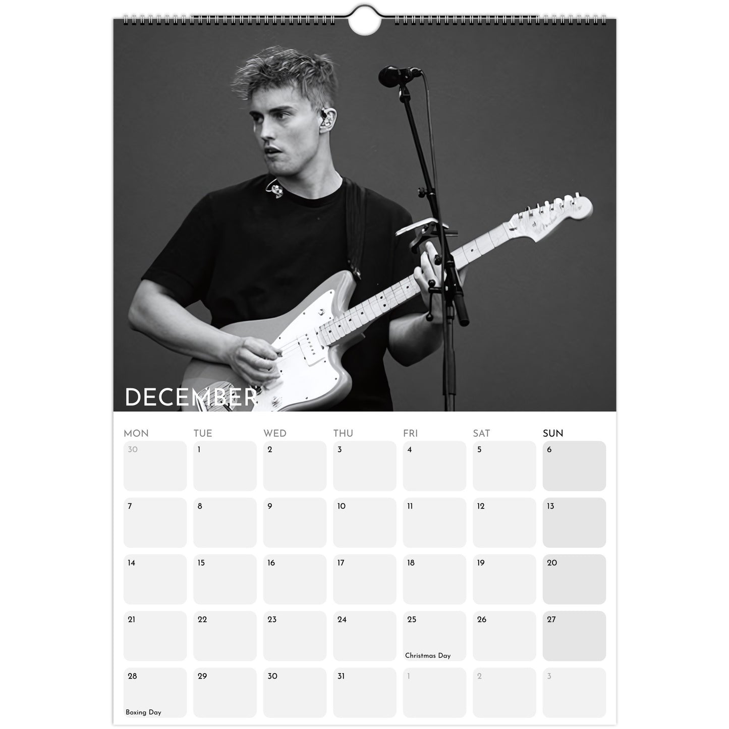 Sam Fender 2026 A3 wall calendar December