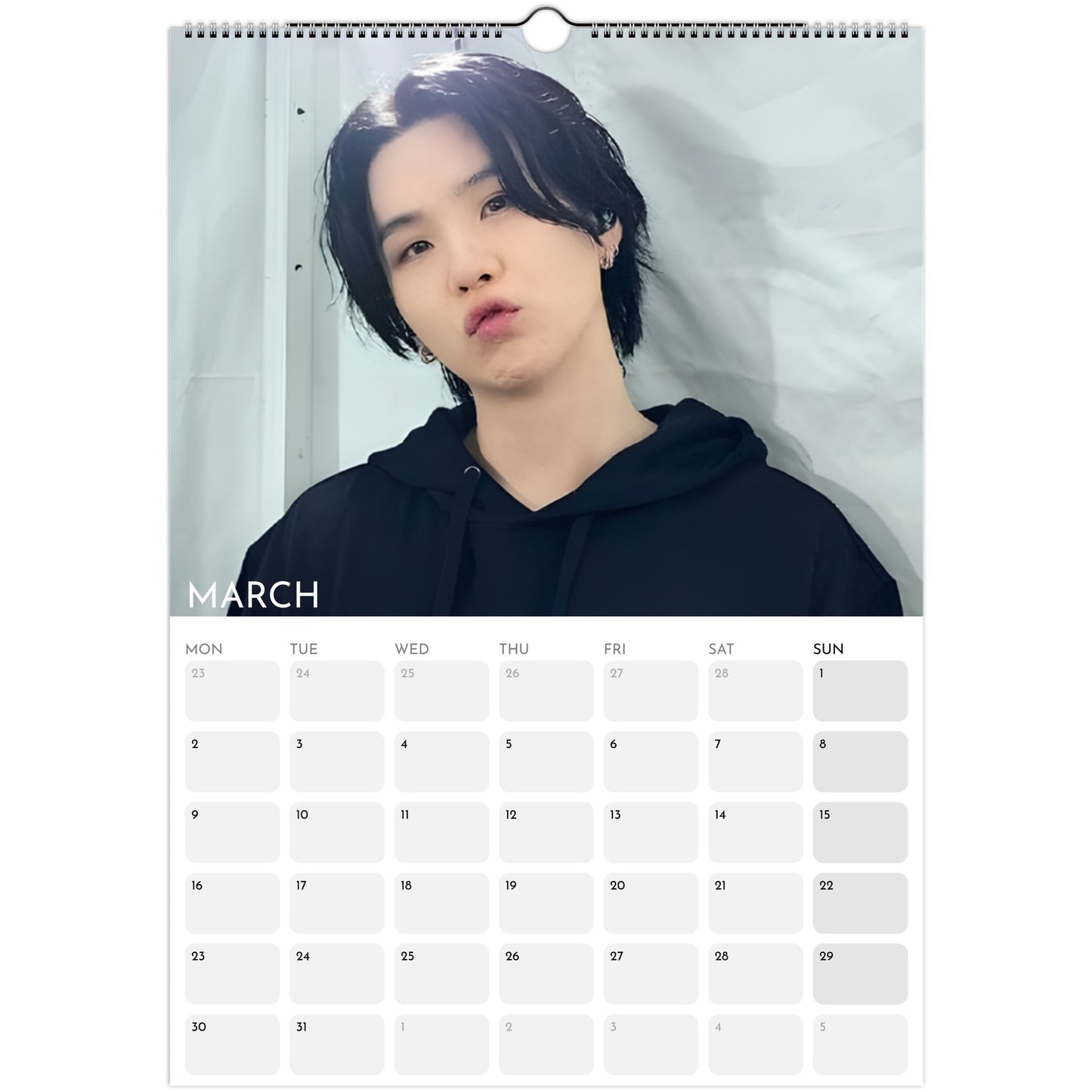 BTS Suga Yoongi 2026 A3 boyfriend style calendar March
