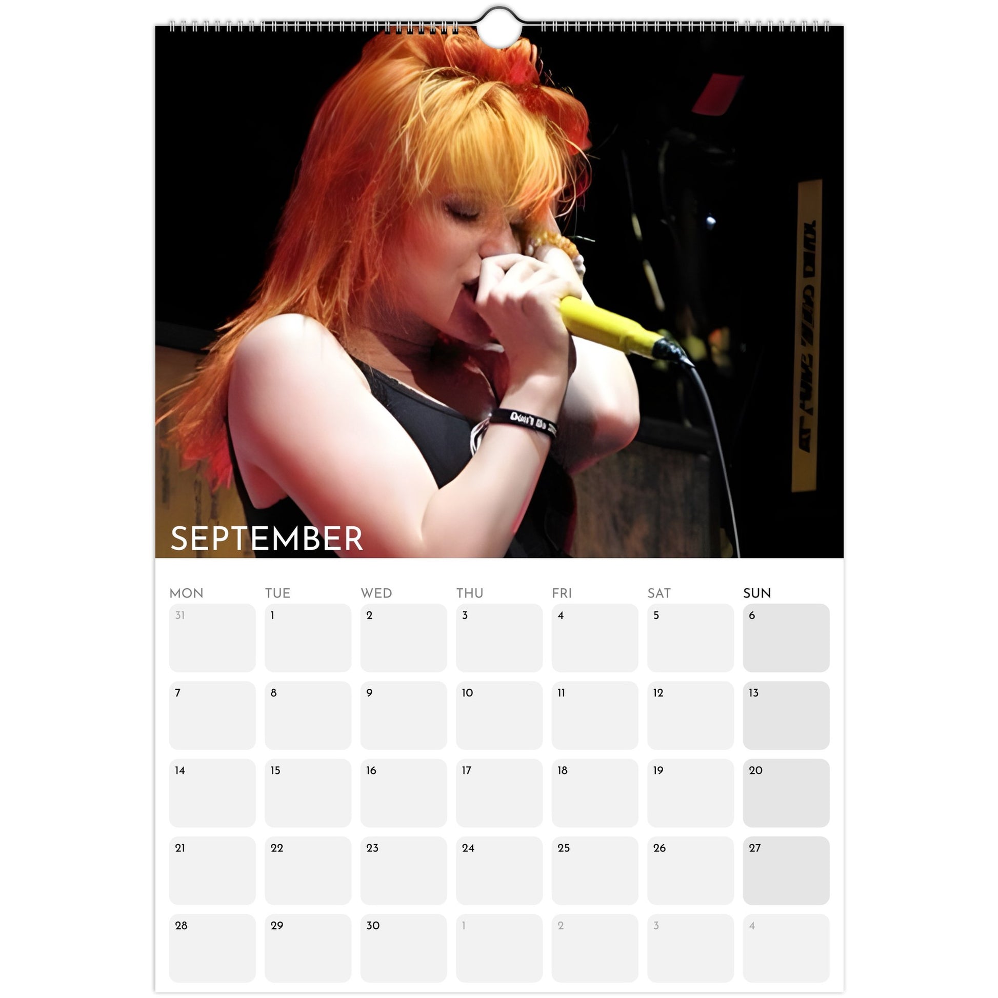 Paramore and Hayley Williams 2026 A3 wall calendar September