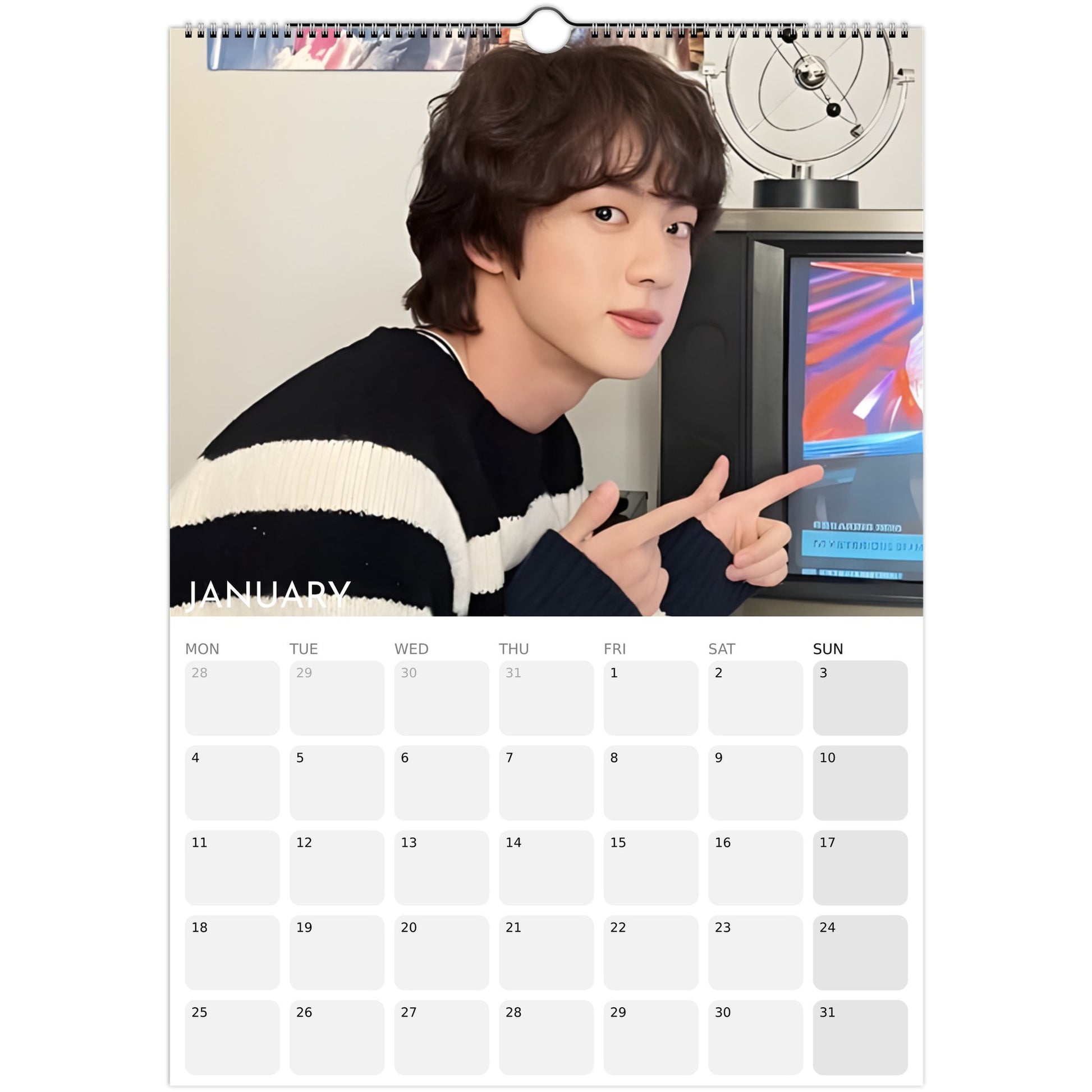 BTS Jin Kim Seok‑jin 2026 A3 boyfriend style calendar January