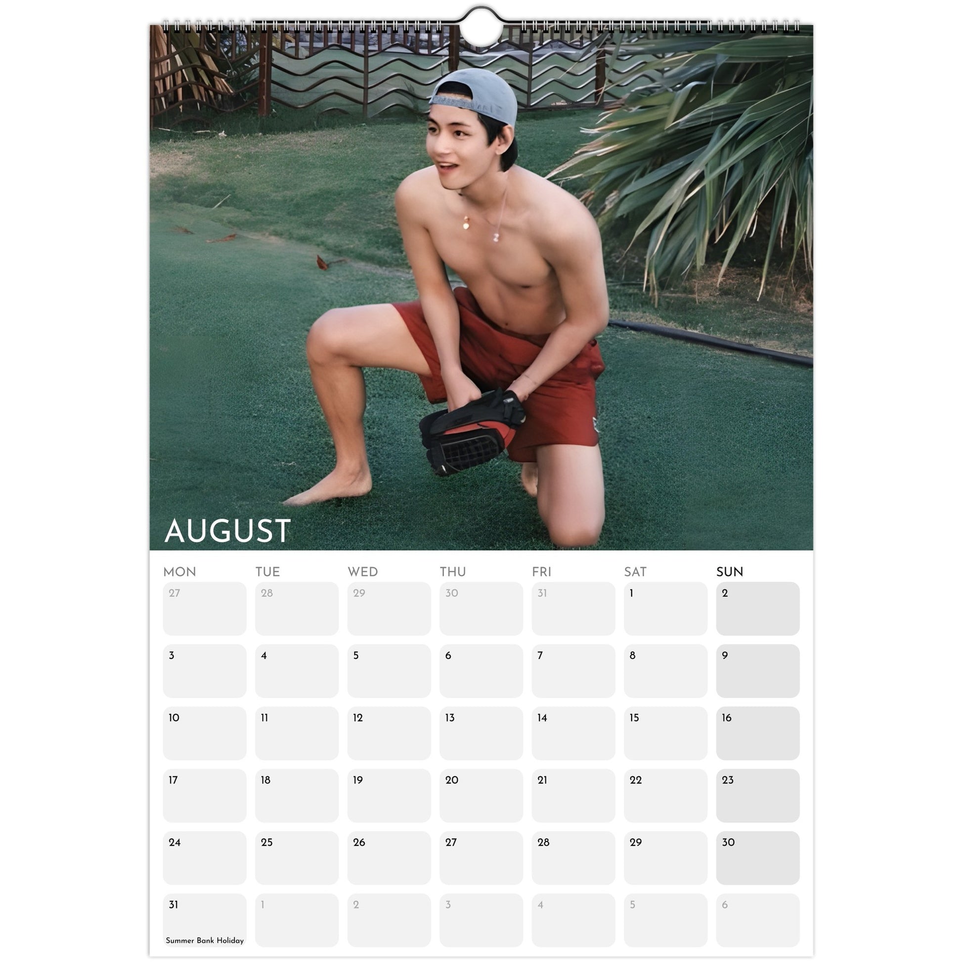 BTS Taehyung V 2026 A3 boyfriend‑style wall calendar August