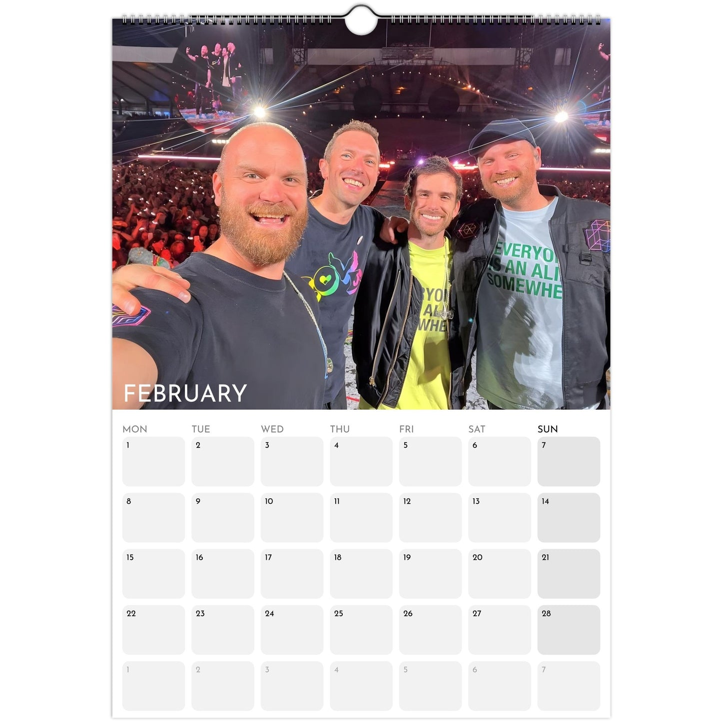Coldplay 2026 A3 wall calendar February 2027