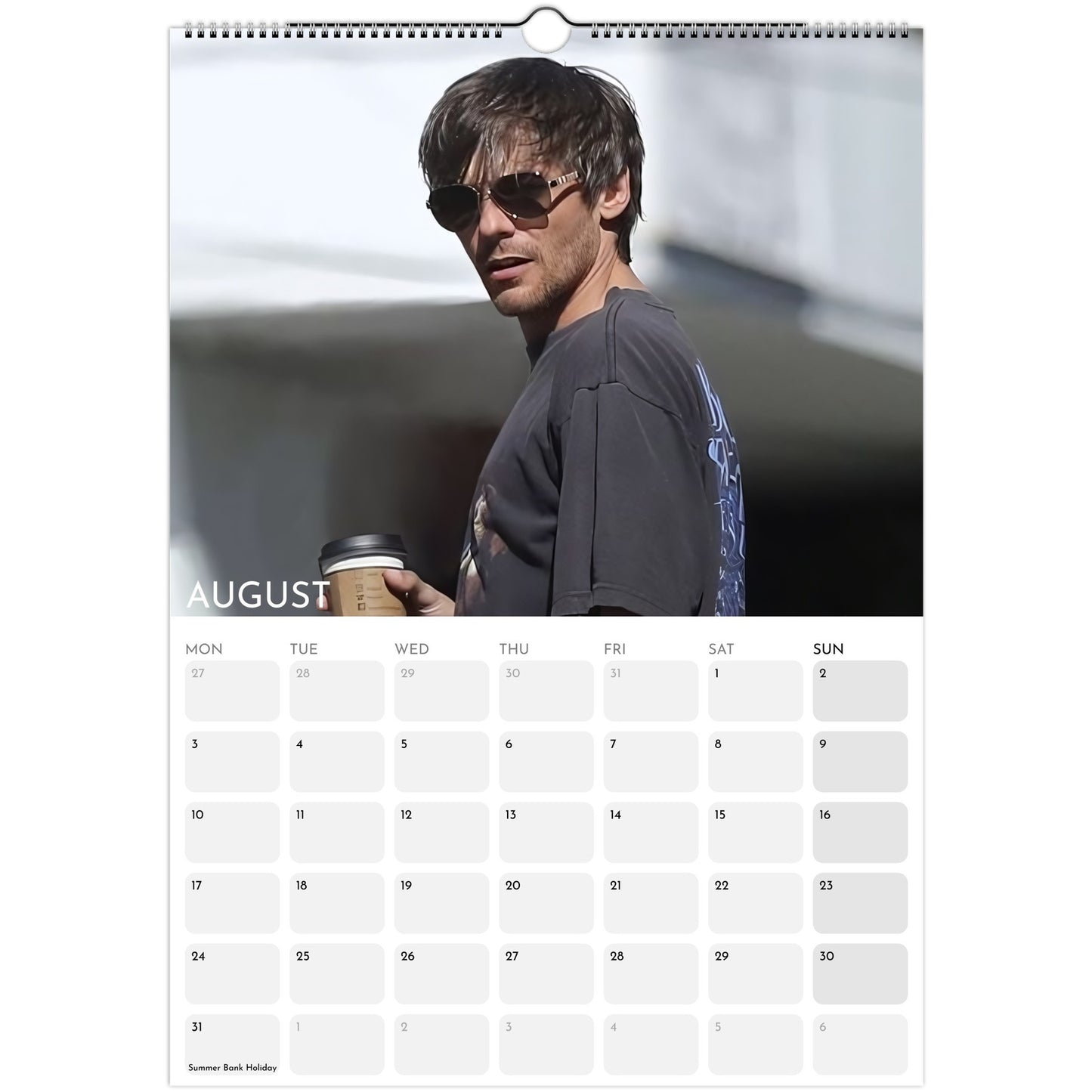 Louis Tomlinson 2026 A3 wall calendar August