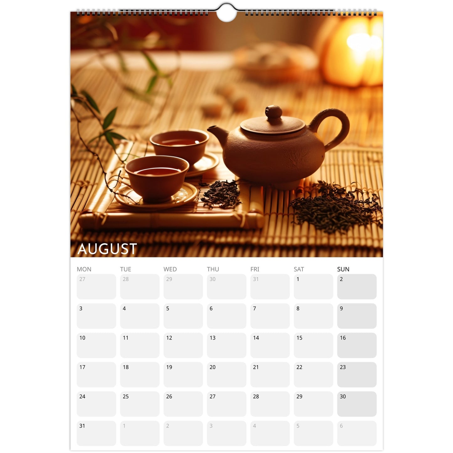 Tea Lovers 2026 A3 wall calendar August