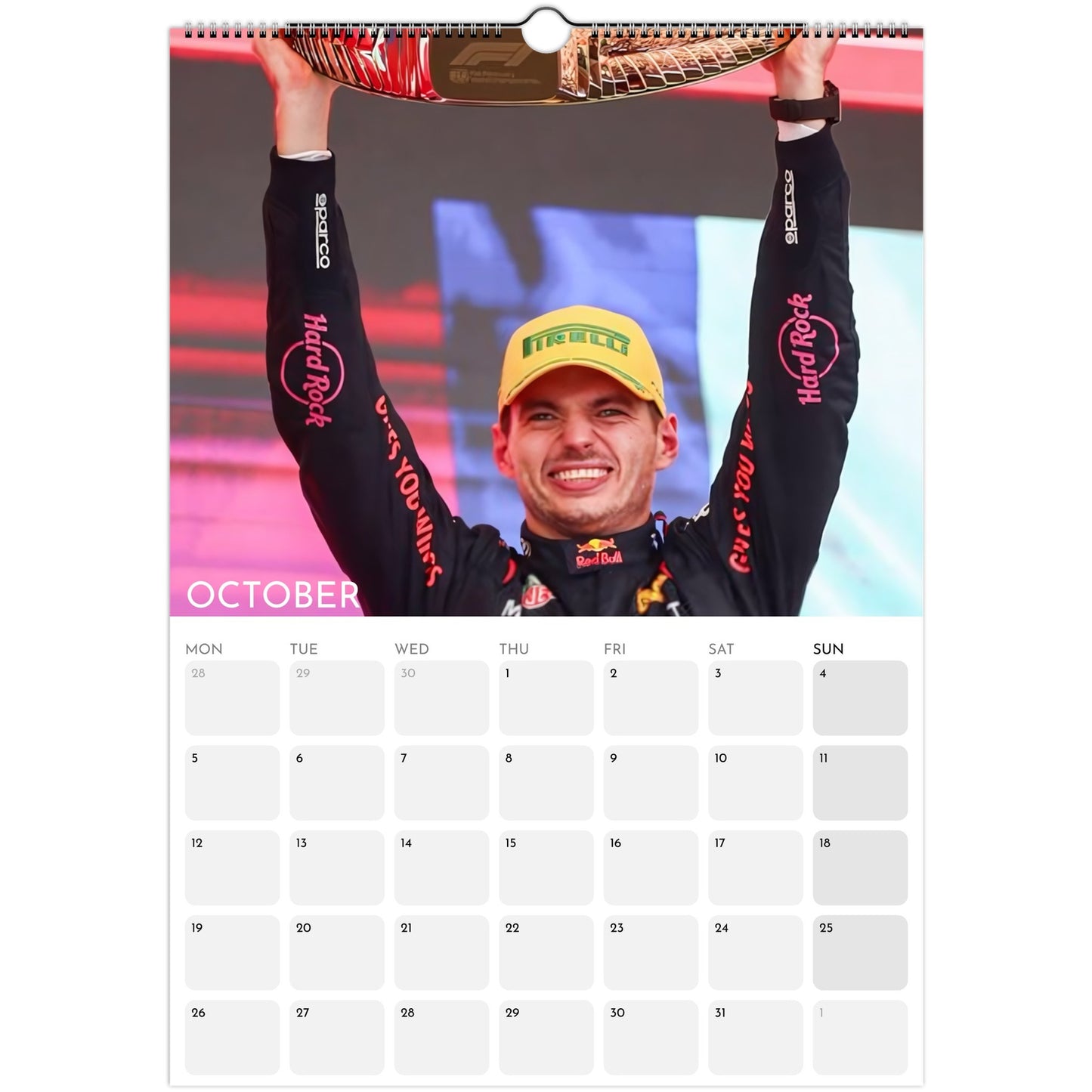 Max Verstappen 2026 A3 wall calendar October