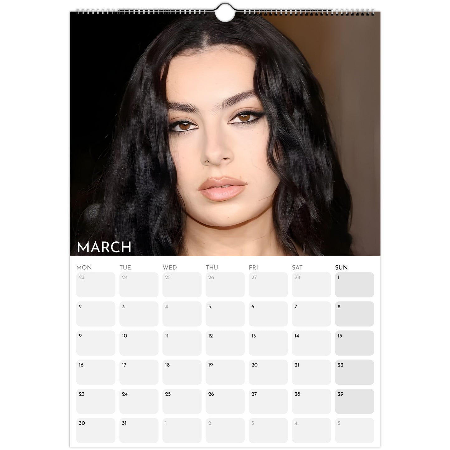 Charli XCX 2026 A3 wall calendar March