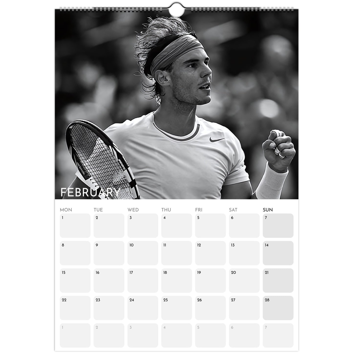 Rafael Nadal 2026 A3 wall calendar February 2027