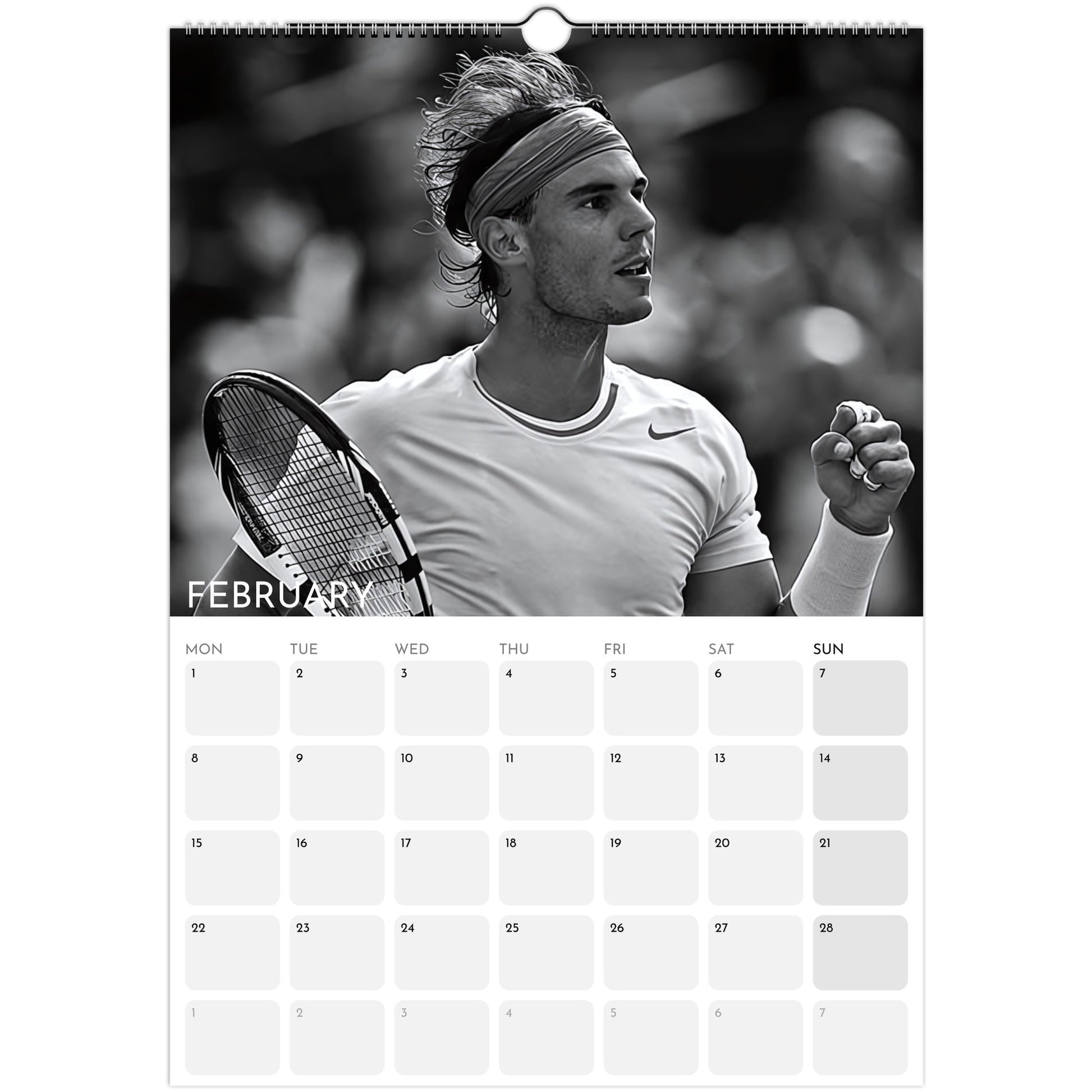 Rafael Nadal 2026 A3 wall calendar February 2027
