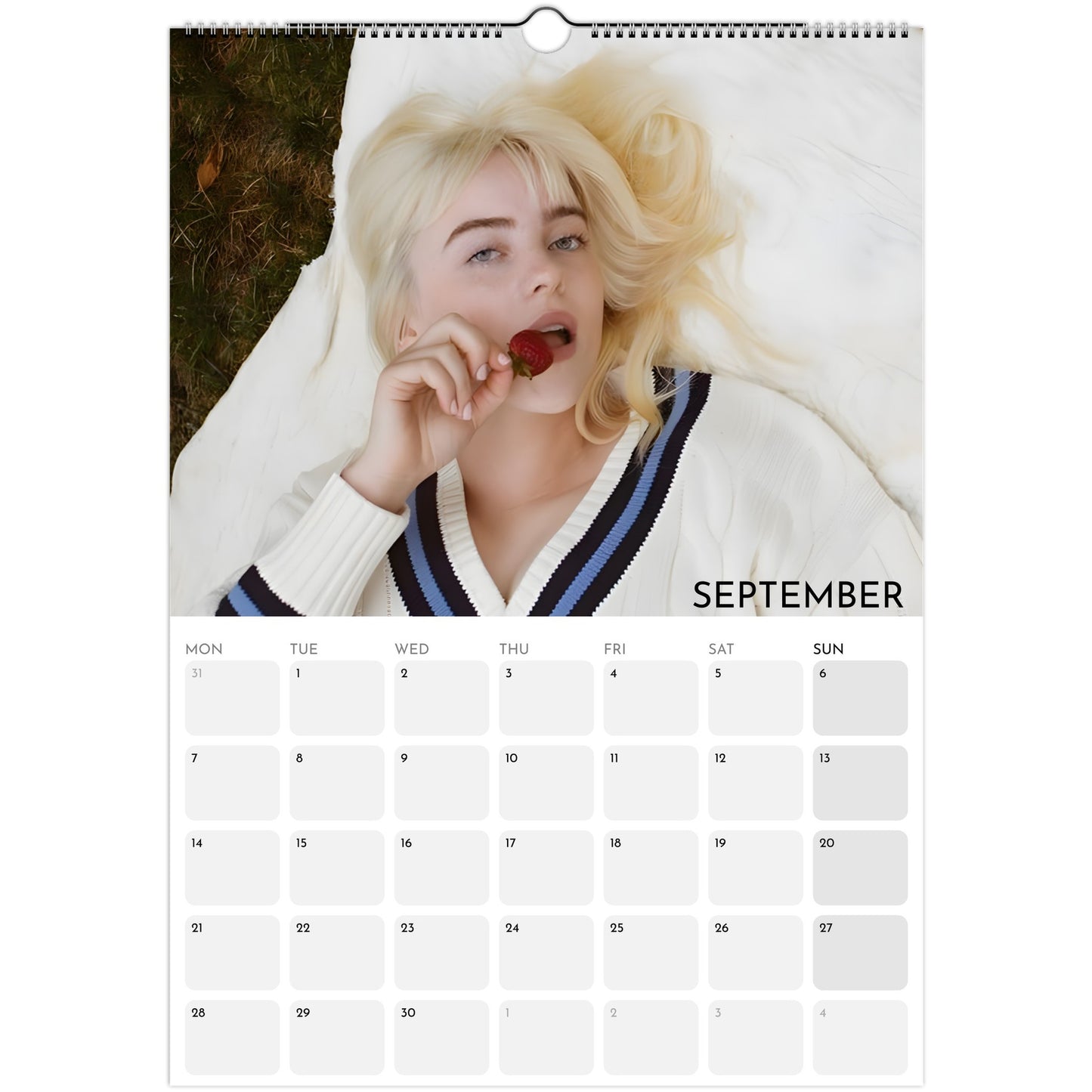 Billie Eilish 2026 A3 wall calendar September