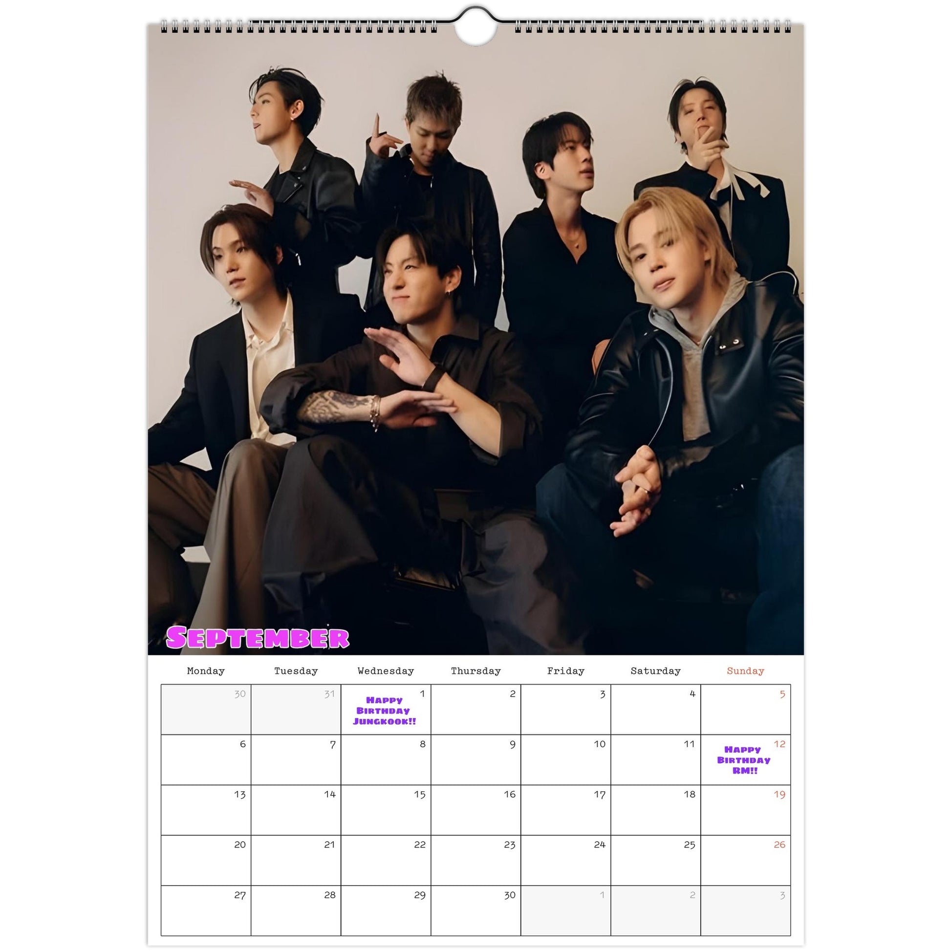 BTS September calendar page 