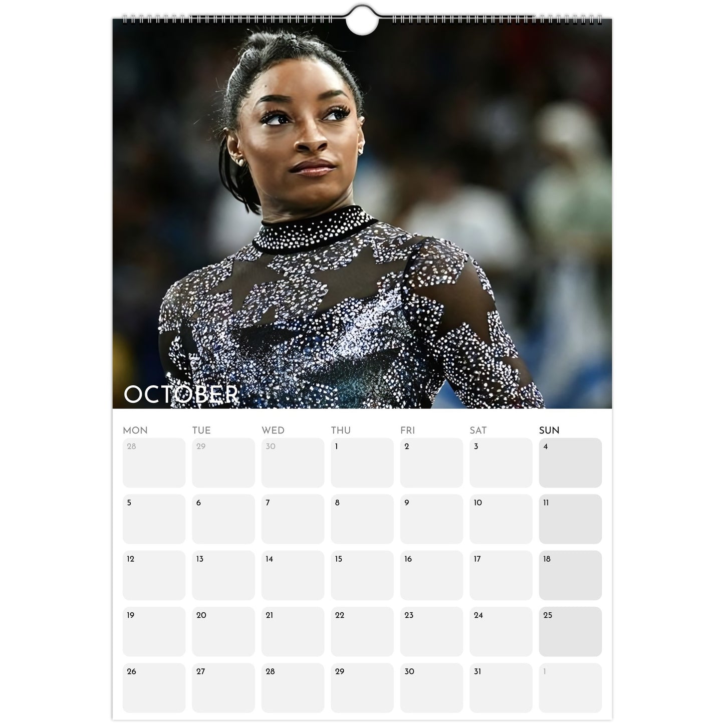 Simone Biles 2026 A3 wall calendar October