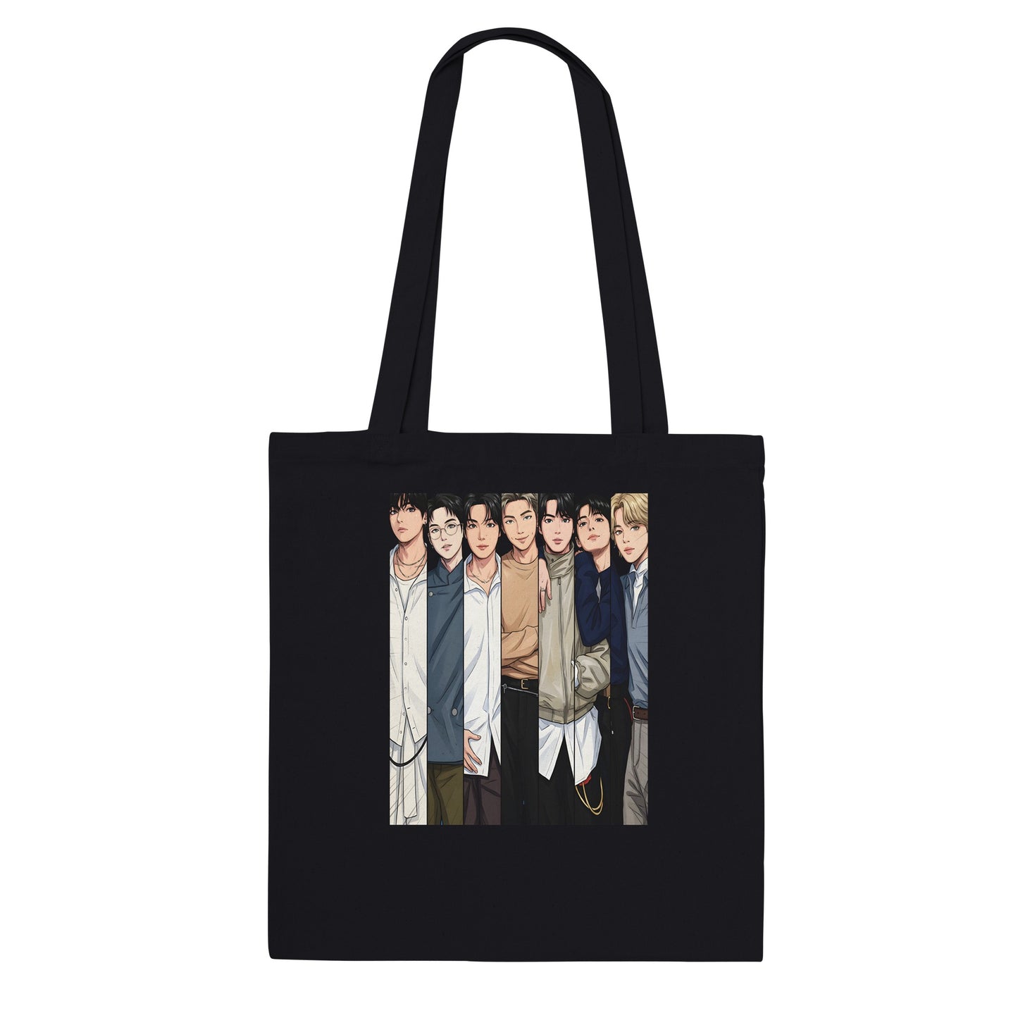 BTS 7‑member graphic tote bag black or natural
