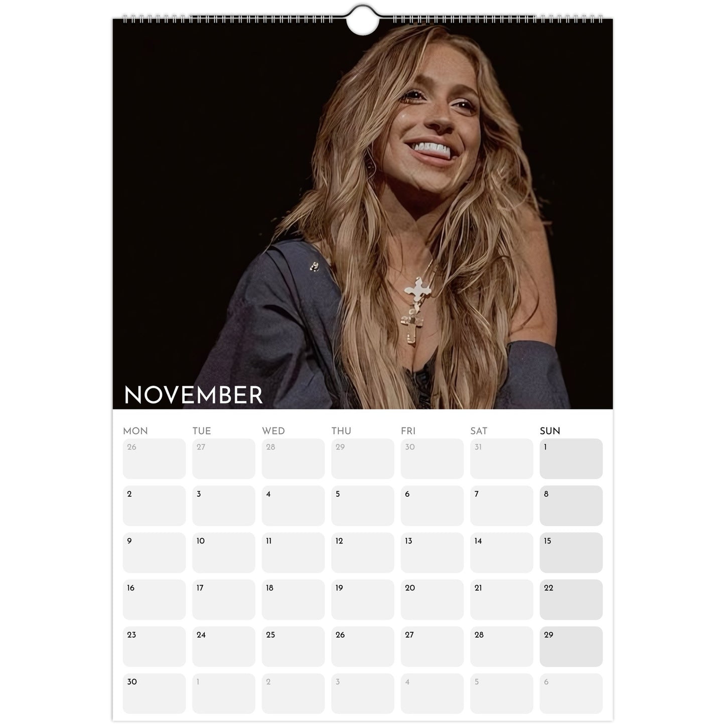 Tate McRae 2026 A3 wall calendar November