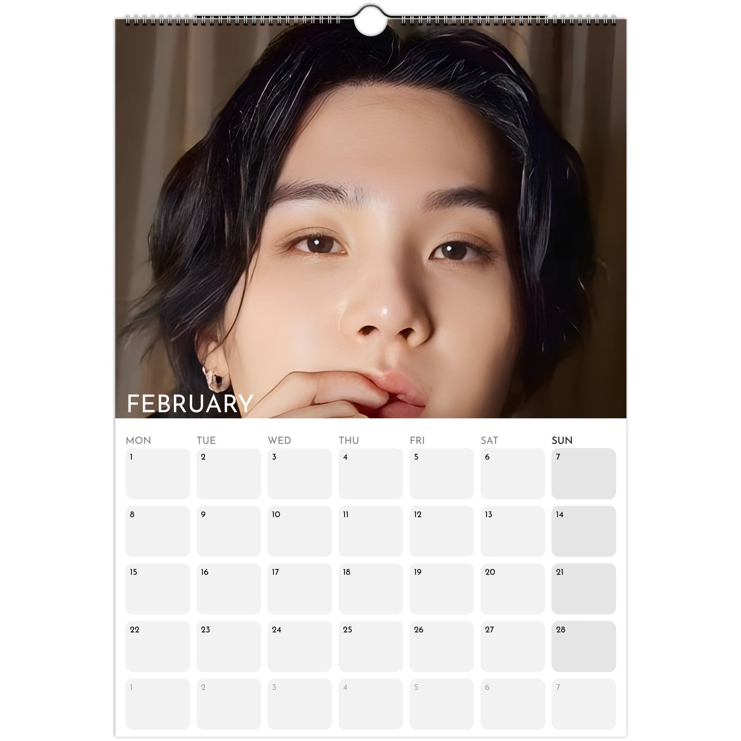 fdBTS Suga Yoongi 2026 A3 boyfriend style calendar February